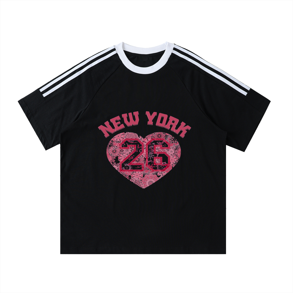 Contrast Tape Crewneck Cotton T-Shirt