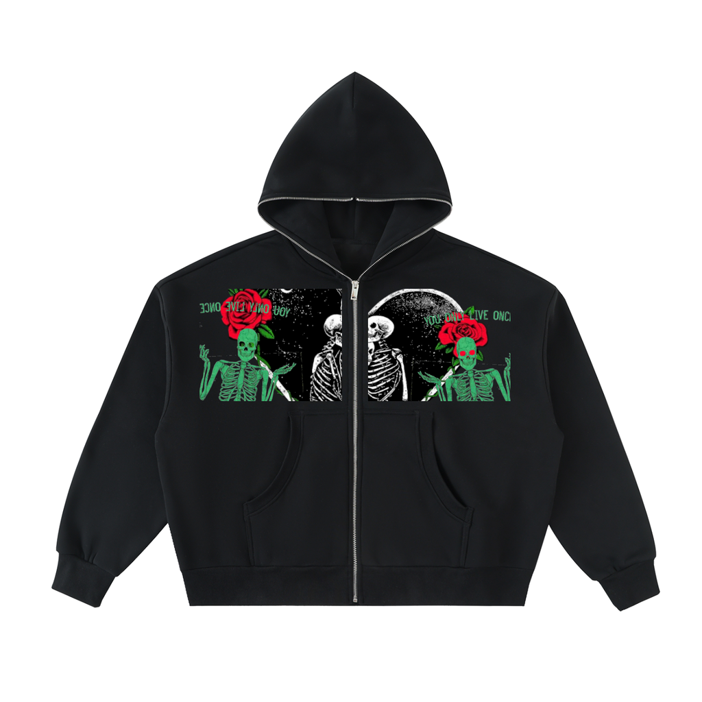 Fleeced Full-Zip Boxy Hoodie