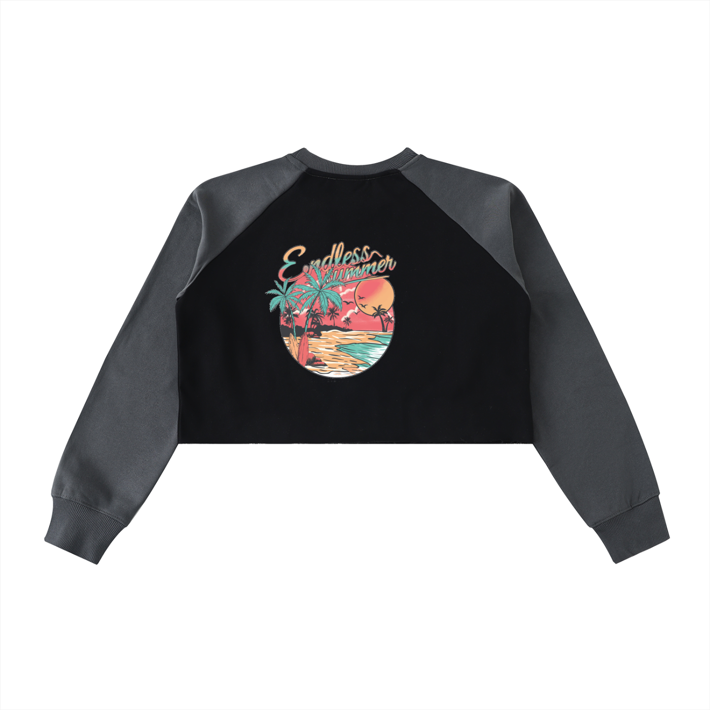 Raw-Hem Color-Block Raglan Crop Sweatshirt