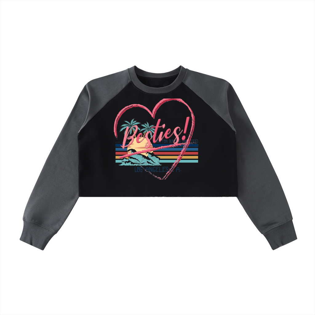 Raw-Hem Color-Block Raglan Crop Sweatshirt